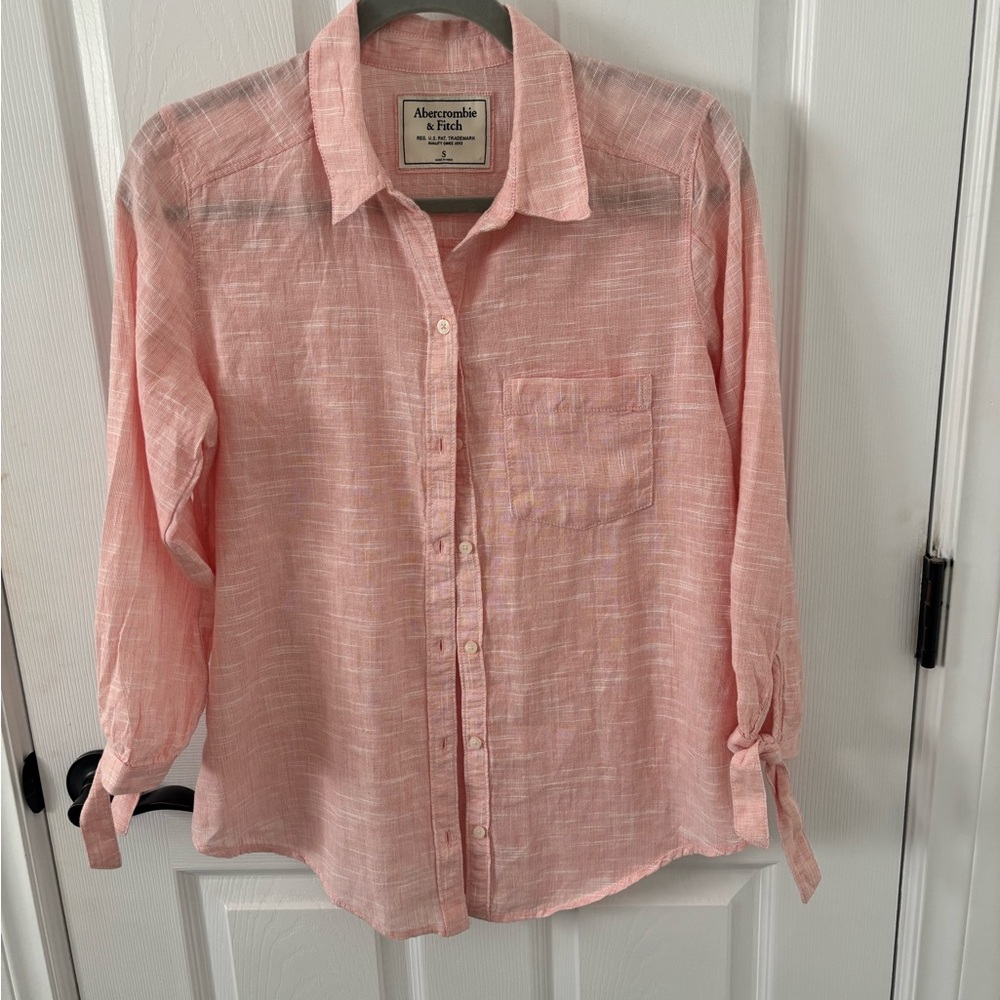 Abercrombie & Fitch Soft Pink Woven Button-Down Shirt